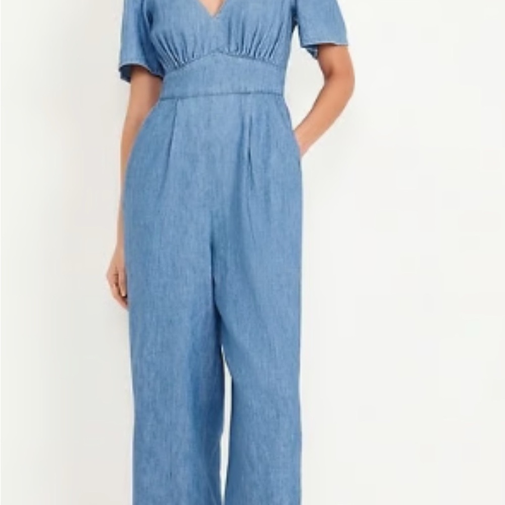 Denim Waist Defined Puff Sleeve Jumpsuit - Picture 5 of 6